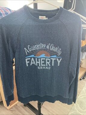 Faherty Navy Crewneck Sweater with Sunset Logo